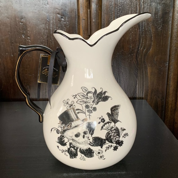 Spooky Night Dapper Skeletons 88oz Halloween Pitcher Skulls Flowers Crow - Picture 11 of 16